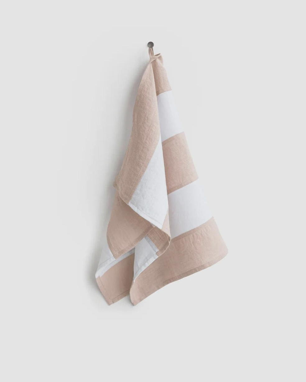 Zero-Waste Striped Linen T-Towel ~ Peach