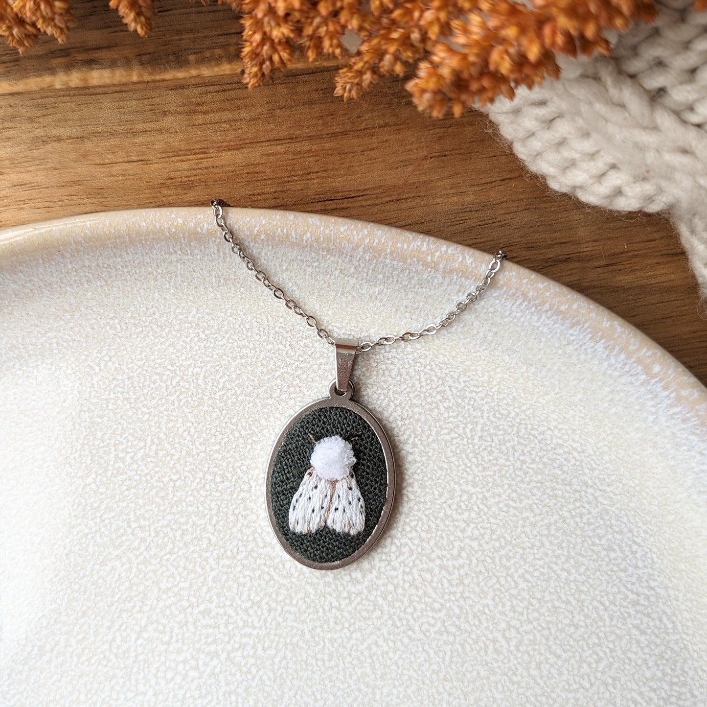 White Ermine Moth Pendant