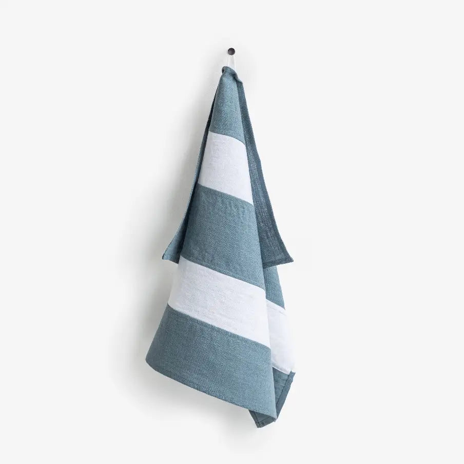 Zero-Waste Striped Linen T-Towel ~ Gray Blue
