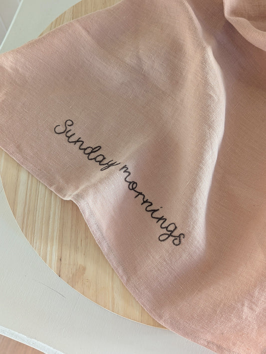 Peach Pink Linen T-Towel: Sunday mornings