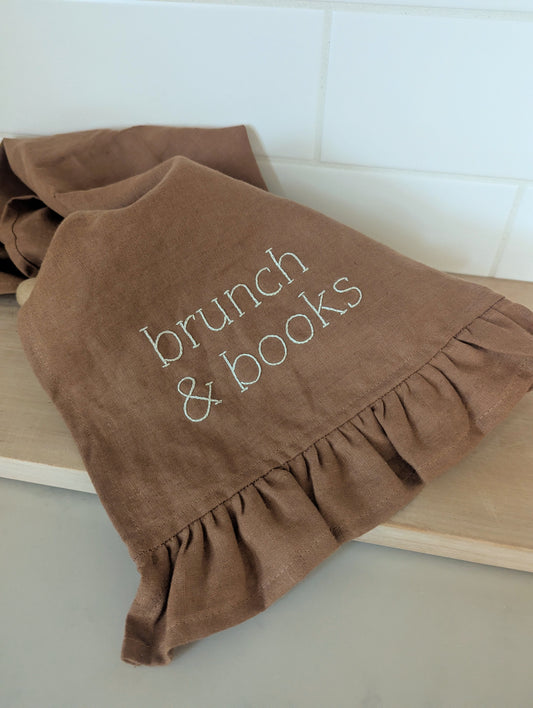 Cinnamon Linen Ruffle T-Towel: Brunch & Books