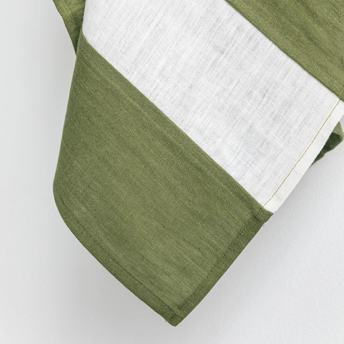 Zero-Waste Striped Linen T-Towel ~ Forest Green