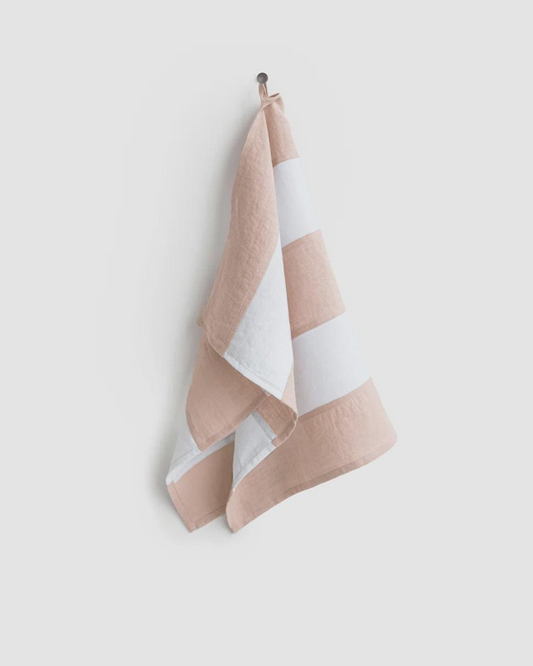 Zero-Waste Striped Linen T-Towel ~ Peach